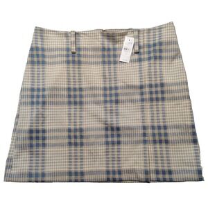 THE LOFT Women Size 12 Beige Blue Plaid 18" Mini Skirt NEW